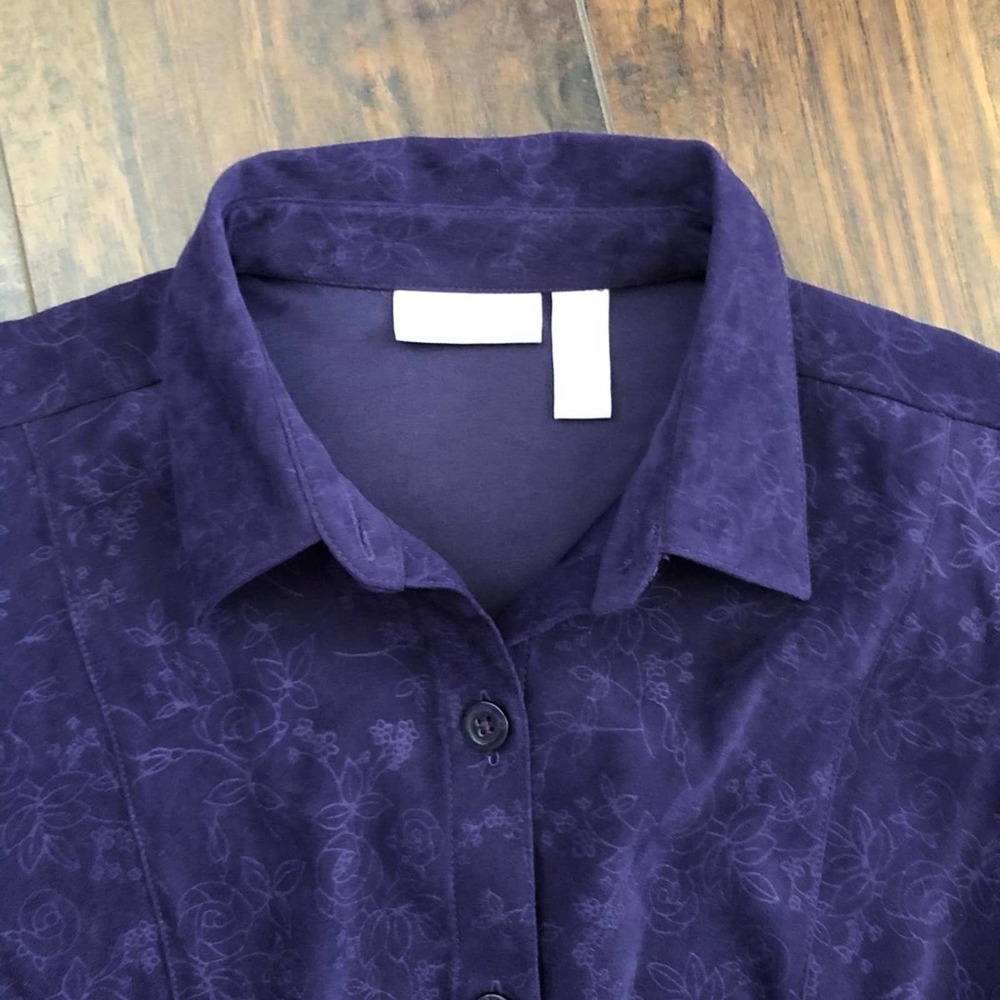 Cascade Blue Purple Floral Embossed Velvet Top - Picture 4 of 10